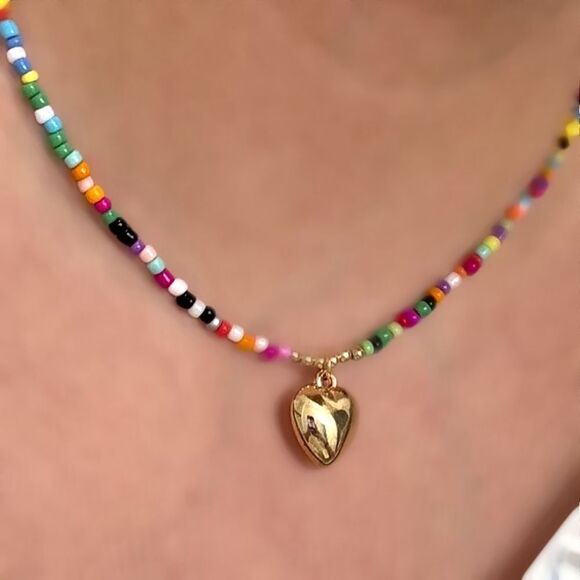 NEW! Bohemian Colorful Beaded Heart Choker Necklace - Picture 1 of 3